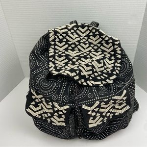 Mossimo Full Size Beaded Backpack Black & White Drawstring Snap Bag Boho
